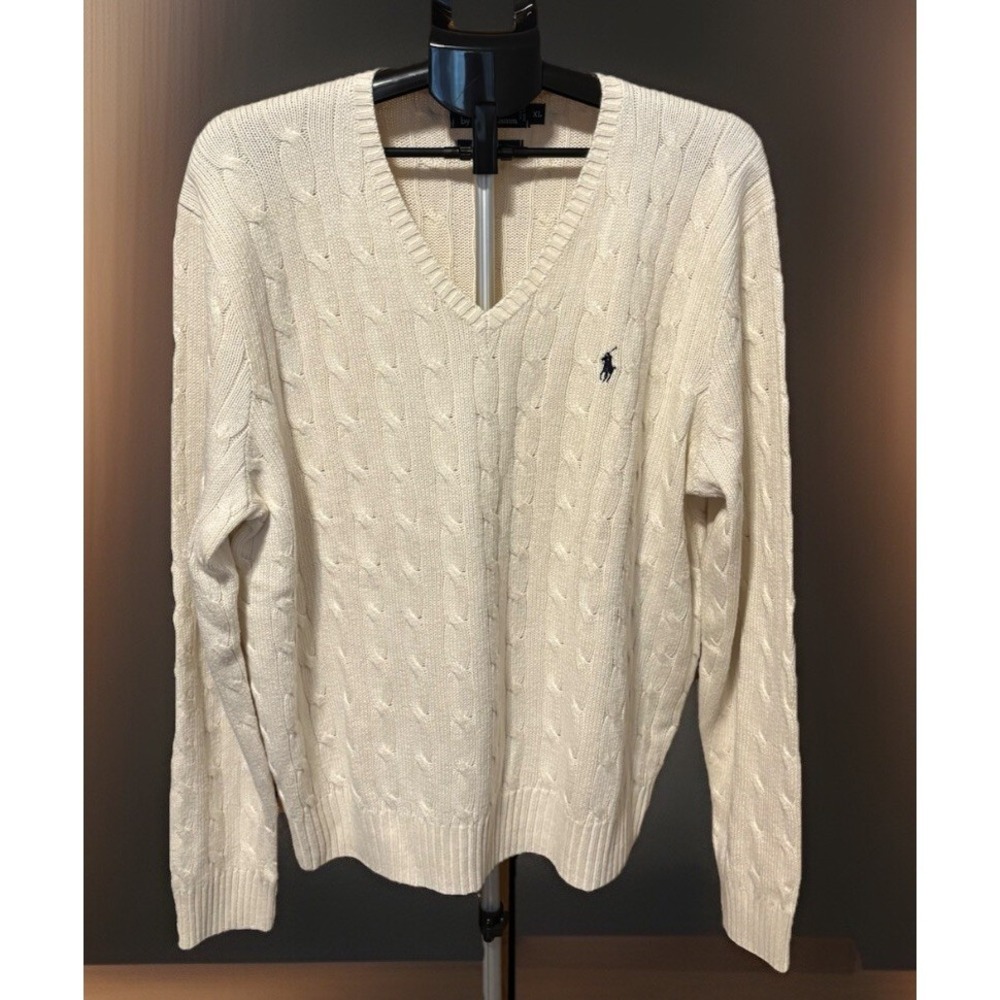 Polo Ralph Lauren Mens L Tussah Pure Silk Cable Knit Sweater Old Money Preppy